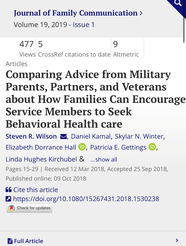 Comparing Advice from Military Parents, Partners, and Veterans about How Families Can Encourage Service Members to Seek Behavioral Health care