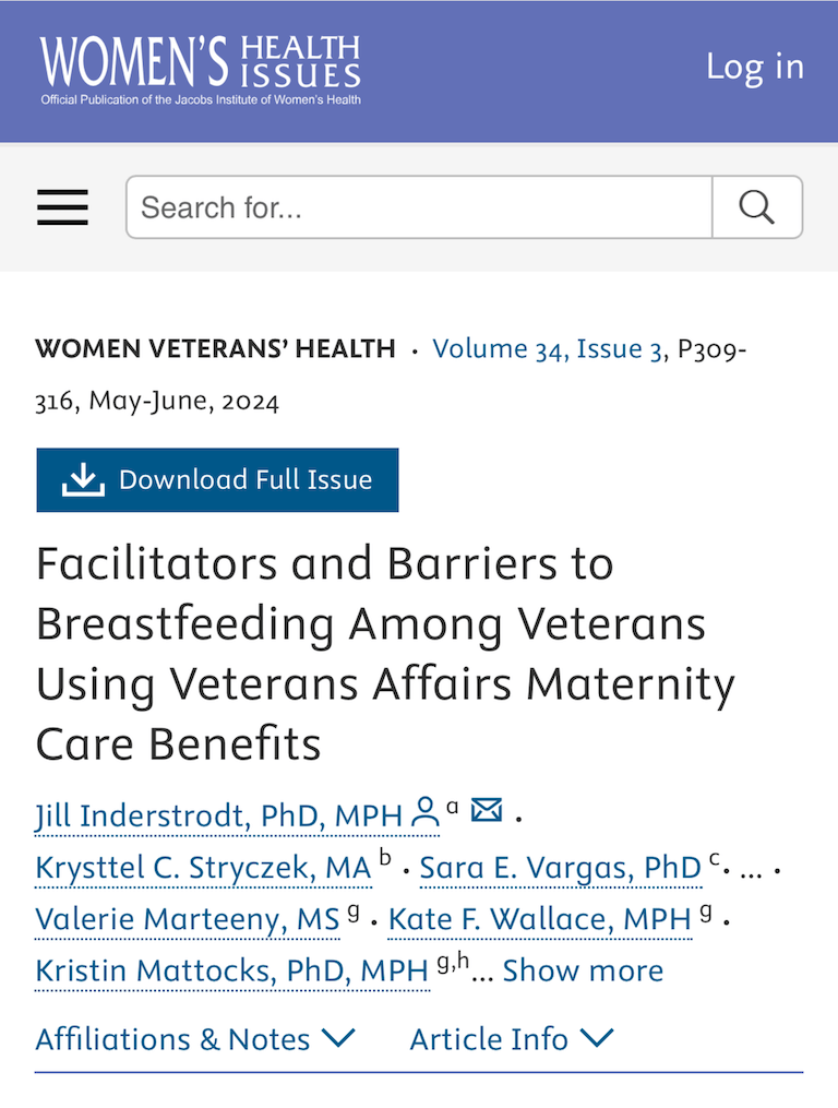 Facilitators and Barriers to Breastfeeding Among Veterans Using Veterans Affairs Maternity Care Benefits