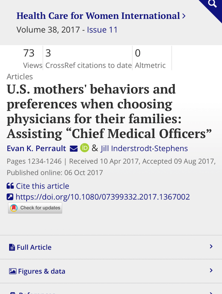 U.S. mothers’ behaviors and preferences when choosing physicians for their families: Assisting “Chief Medical Officers”